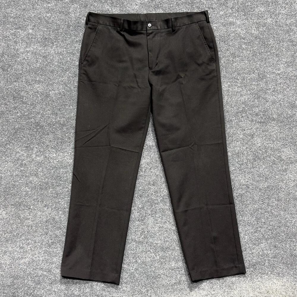 Van Heusen Pants Mens 37x29.5 Black Traveler Flat Front Dress Microfiber Slacks